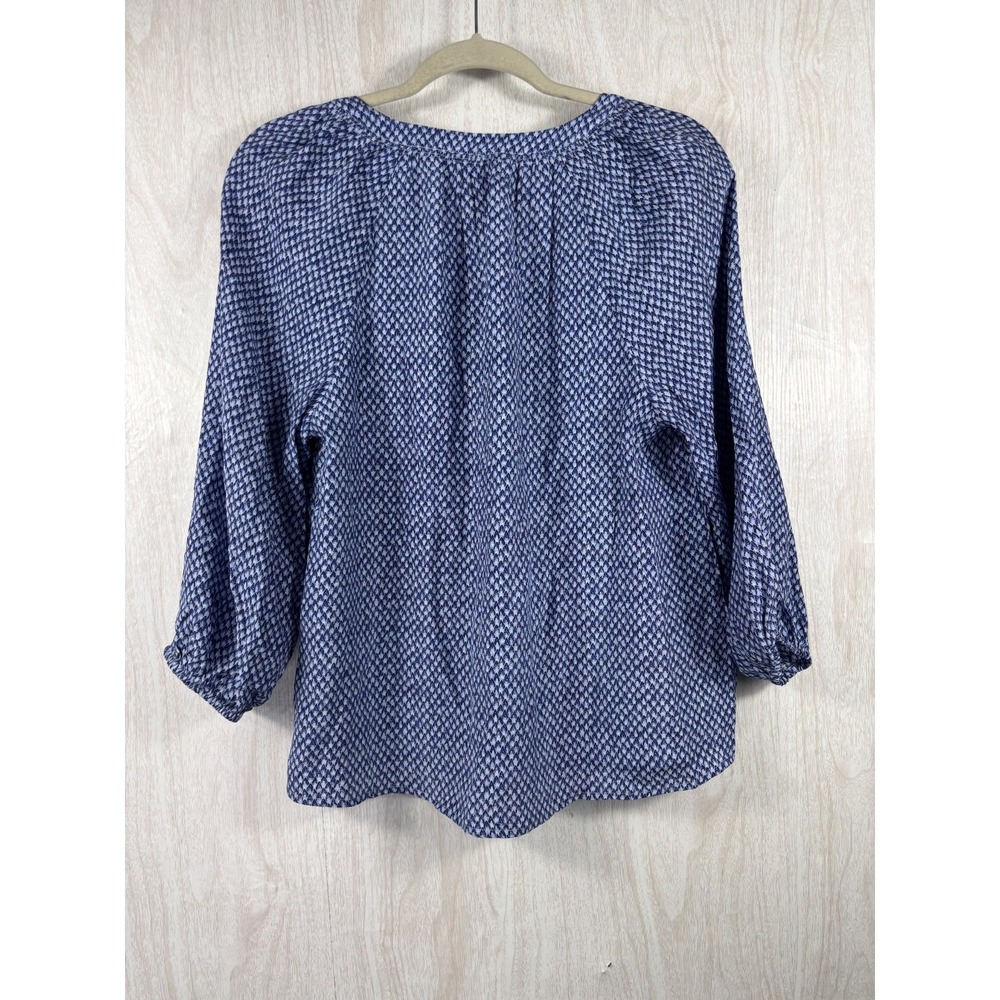 Joie 100% Silk Blouse M Blue Geometric Print Peasant Boho Luxury Top - Picture 3 of 7